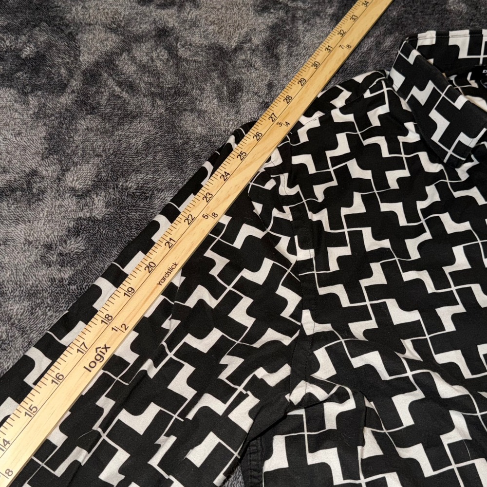 Express Slim 1MX Mens XL Black White Geometric Long Sleeve Button Up Shirt - Picture 4 of 7
